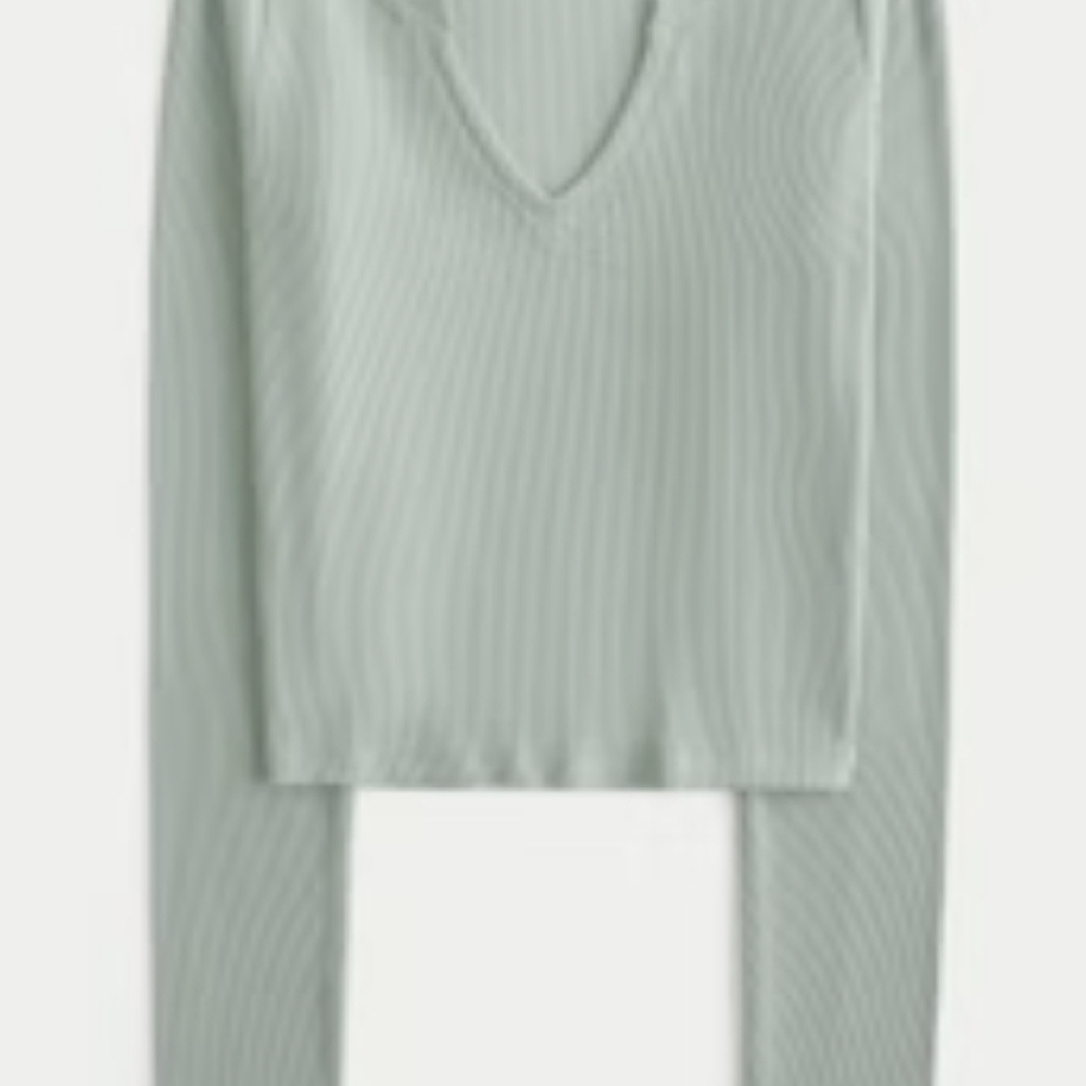 Hollister Green Ribbed Long Sleeve Crop Blouse